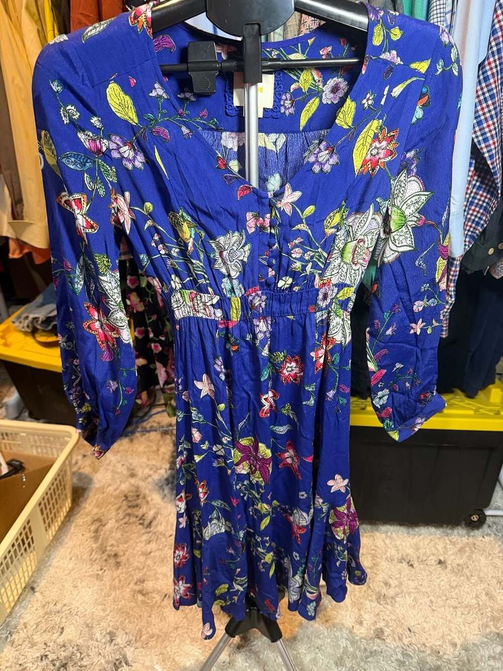 Maeve Floral Dress Size XS Blue Long Sleeve Midi Anthropologie